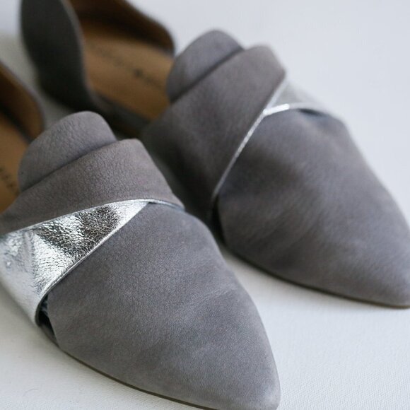 Brand New Lucky Brand Grey Silver Pointy Toe Leather Flats - Picture 2 of 7